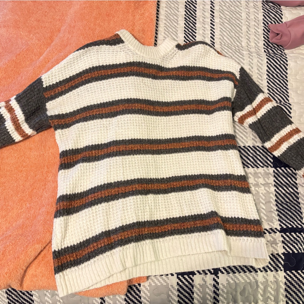 American Eagle Outfitters Off-the-Shoulder Sweater - Cream, Gray, and Brown